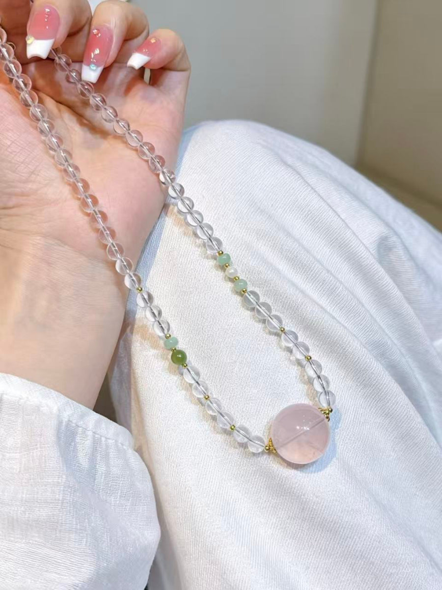 Crystal Paradise Pink Starlight Necklace – Rose Quartz & Clear Quartz Healing Pendant Necklace