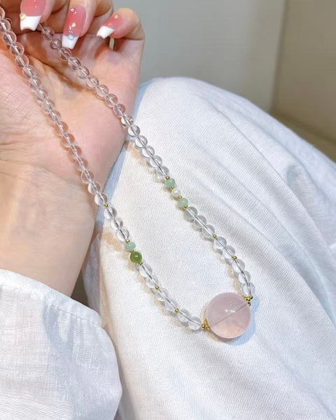 Crystal Paradise Pink Starlight Necklace – Rose Quartz & Clear Quartz Healing Pendant Necklace