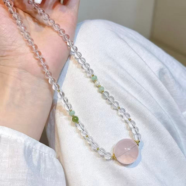 Crystal Paradise Pink Starlight Necklace – Rose Quartz & Clear Quartz Healing Pendant Necklace