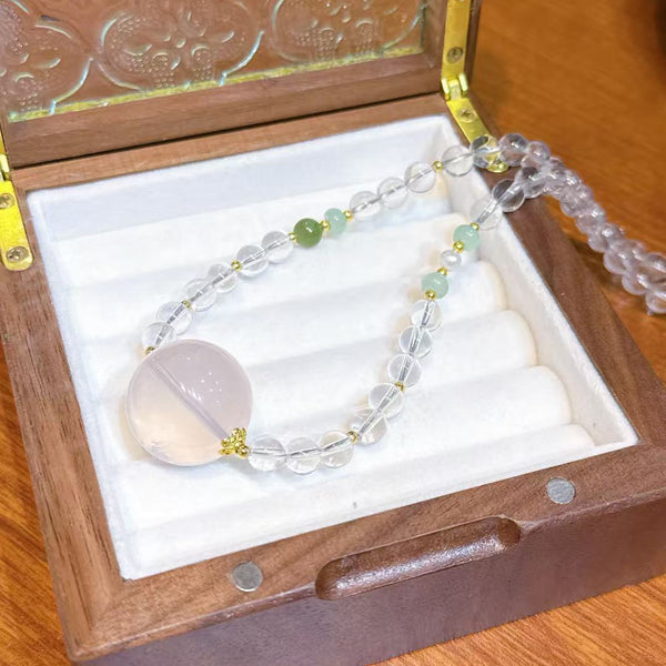 Crystal Paradise Pink Starlight Necklace – Rose Quartz & Clear Quartz Healing Pendant Necklace