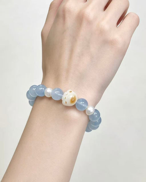 Crystal Paradise Lucky Cat Paw Aquamarine Bracelet – Aquamarine & Pearl Handmade Fortune Bracelet