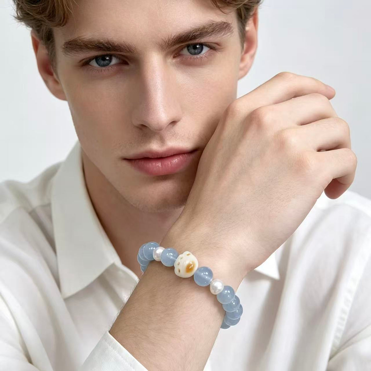 Crystal Paradise Lucky Cat Paw Aquamarine Bracelet – Aquamarine & Pearl Handmade Fortune Bracelet
