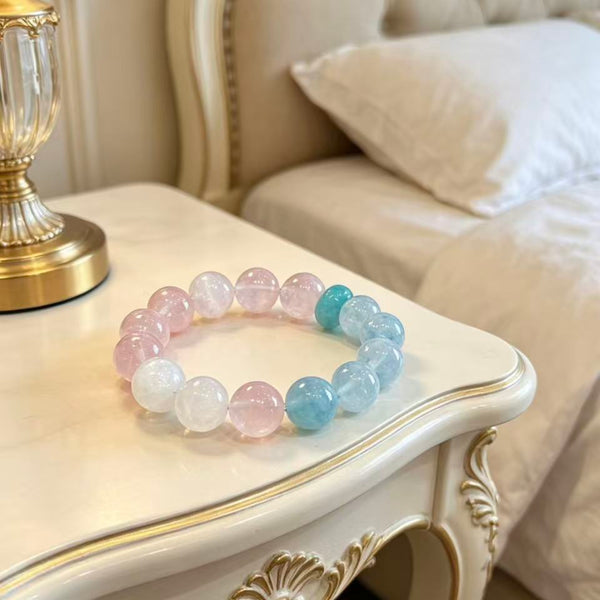 Crystal Paradise Four Seasons of Spring Bracelet – Handmade Aquamarine, Rose Quartz, Snow Phantom & Amazonite Energy Bracelet 🌿