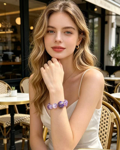 Crystal Paradise Purple Lacquer Harmony Bracelet – Handmade Lavender Amethyst, Himalayan Clear Quartz, Amethyst & Rose Quartz Bracelet 💜