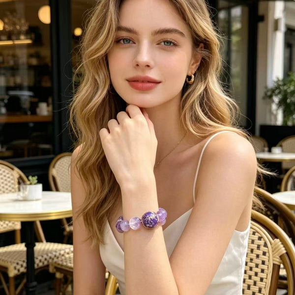 Crystal Paradise Purple Lacquer Harmony Bracelet – Handmade Lavender Amethyst, Himalayan Clear Quartz, Amethyst & Rose Quartz Bracelet 💜