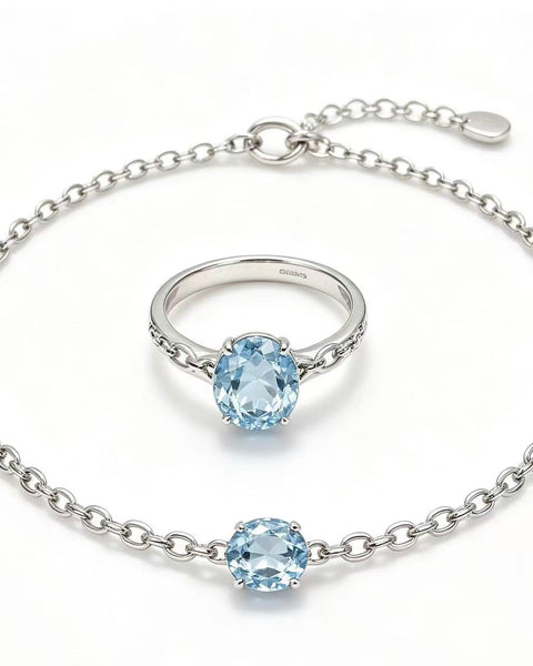 Crystal Paradise Blue Topaz Radiance Jewelry Set – Adjustable Blue Topaz Watch Band & Ring Set 🩵✨