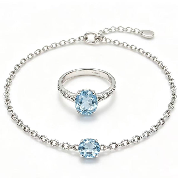 Crystal Paradise Blue Topaz Radiance Jewelry Set – Adjustable Blue Topaz Watch Band & Ring Set 🩵✨