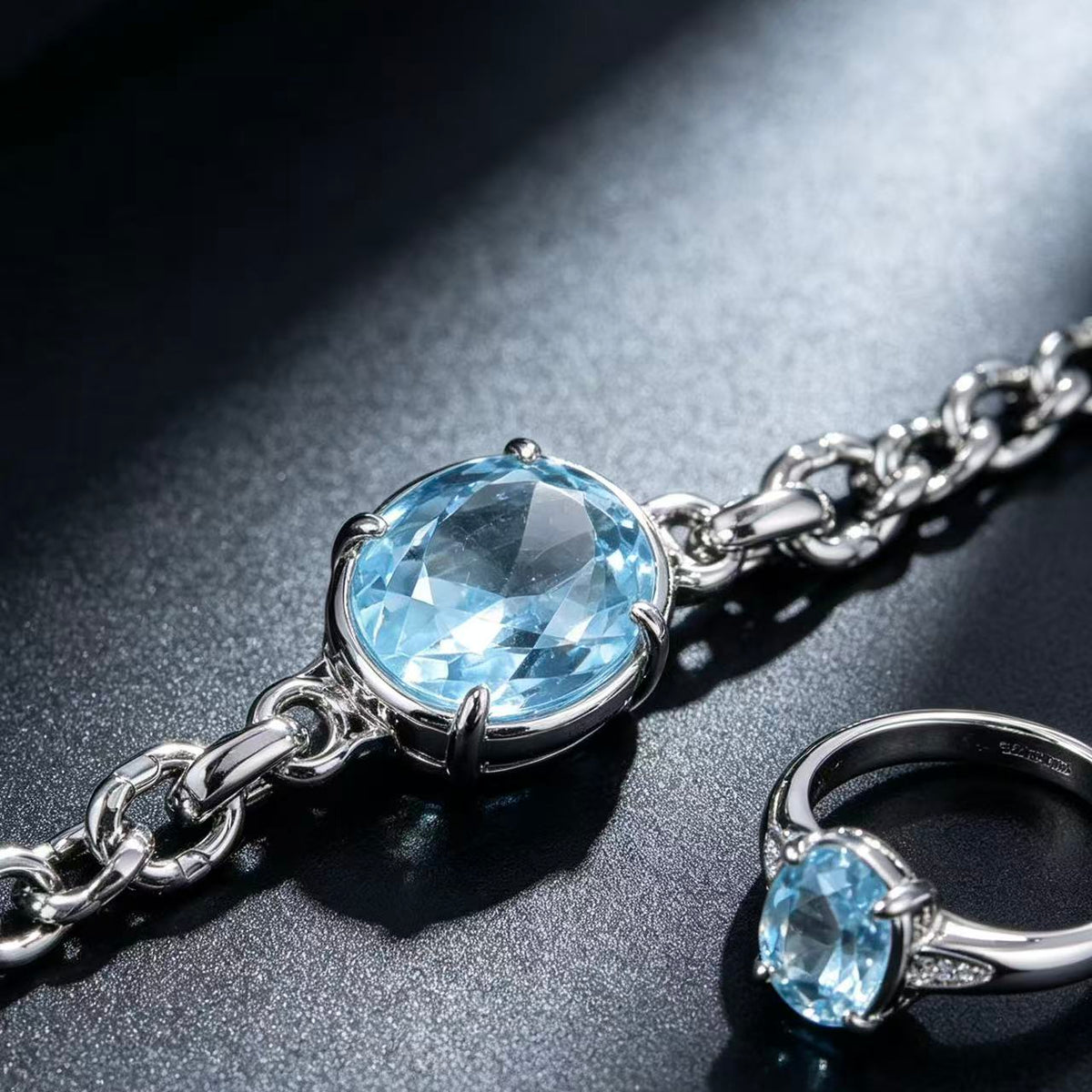 Crystal Paradise Blue Topaz Radiance Jewelry Set – Adjustable Blue Topaz Watch Band & Ring Set 🩵✨