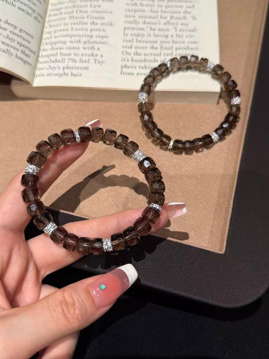 Crystal Paradise Smoky Quartz "Iced Americano" Bracelet – Handmade Faceted Smoky Quartz Crystal Jewelry ☕💎