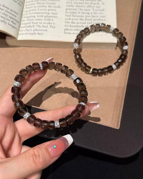 Crystal Paradise Smoky Quartz "Iced Americano" Bracelet – Handmade Faceted Smoky Quartz Crystal Jewelry ☕💎