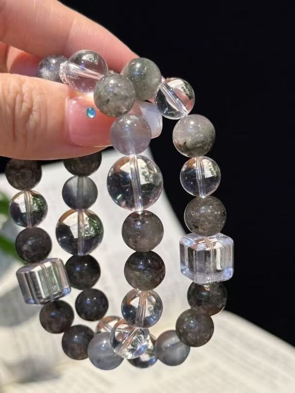 Crystal Paradise Green Phantom &amp; Clear Quartz Bracelet Set – Handmade Wealth &amp; Purity Crystal Stack Bracelet 💚🤍