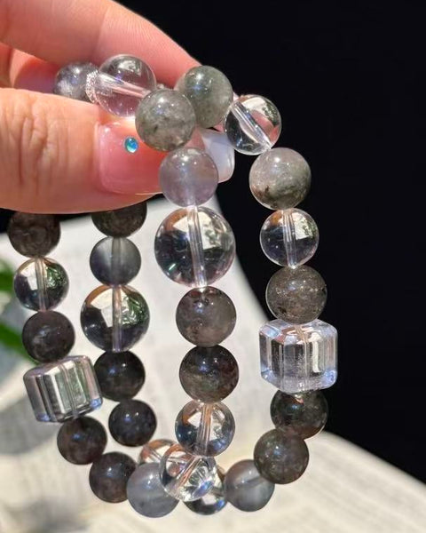 Crystal Paradise Green Phantom &amp; Clear Quartz Bracelet Set – Handmade Wealth &amp; Purity Crystal Stack Bracelet 💚🤍