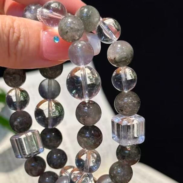 Crystal Paradise Green Phantom &amp; Clear Quartz Bracelet Set – Handmade Wealth &amp; Purity Crystal Stack Bracelet 💚🤍