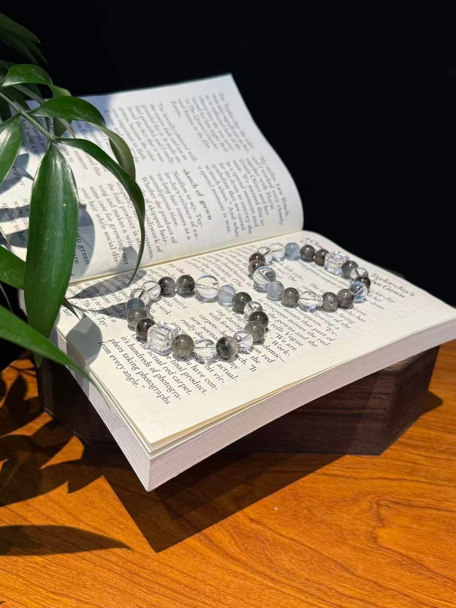 Crystal Paradise Green Phantom &amp; Clear Quartz Bracelet Set – Handmade Wealth &amp; Purity Crystal Stack Bracelet 💚🤍