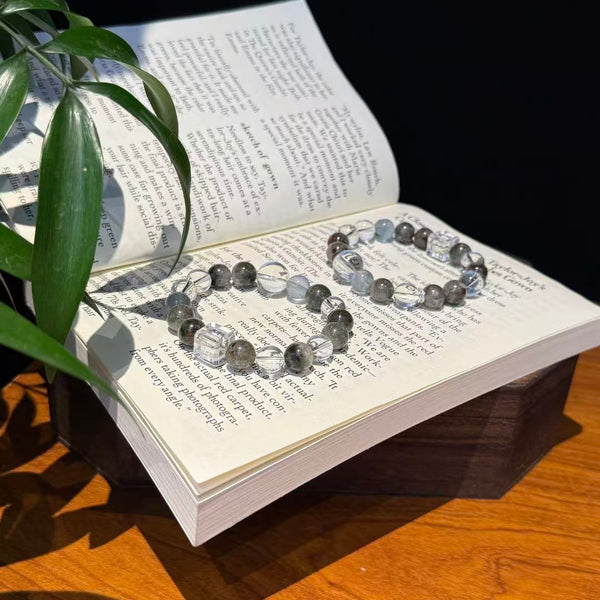 Crystal Paradise Green Phantom &amp; Clear Quartz Bracelet Set – Handmade Wealth &amp; Purity Crystal Stack Bracelet 💚🤍