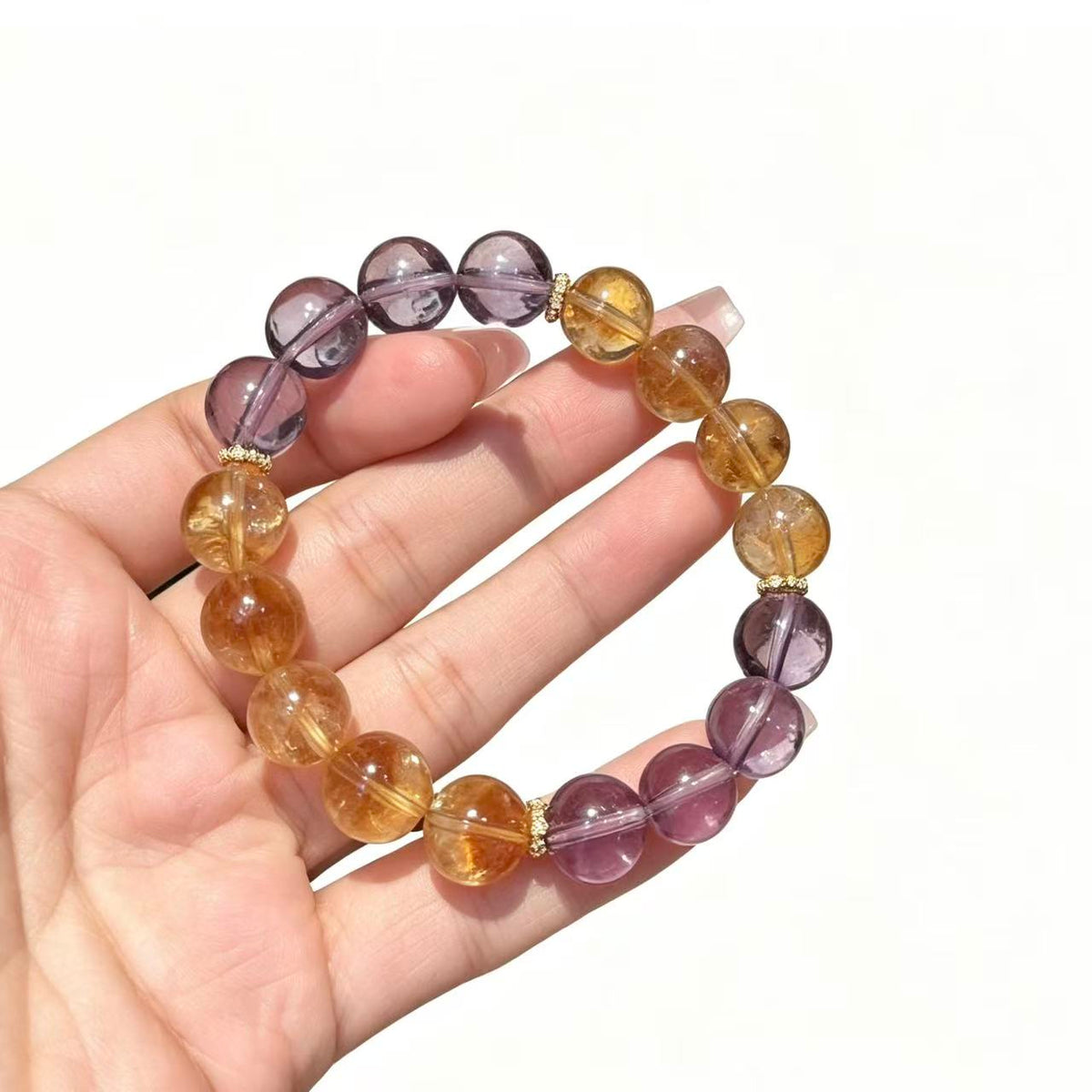 Crystal Paradise Amethyst & Golden Tower Citrine Bracelet – Handmade Wisdom & Prosperity Crystal Bracelet 💜💛✨