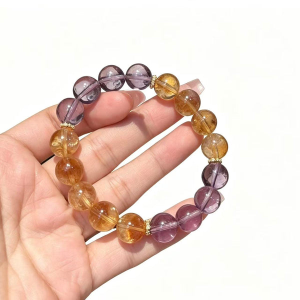 Crystal Paradise Amethyst & Golden Tower Citrine Bracelet – Handmade Wisdom & Prosperity Crystal Bracelet 💜💛✨