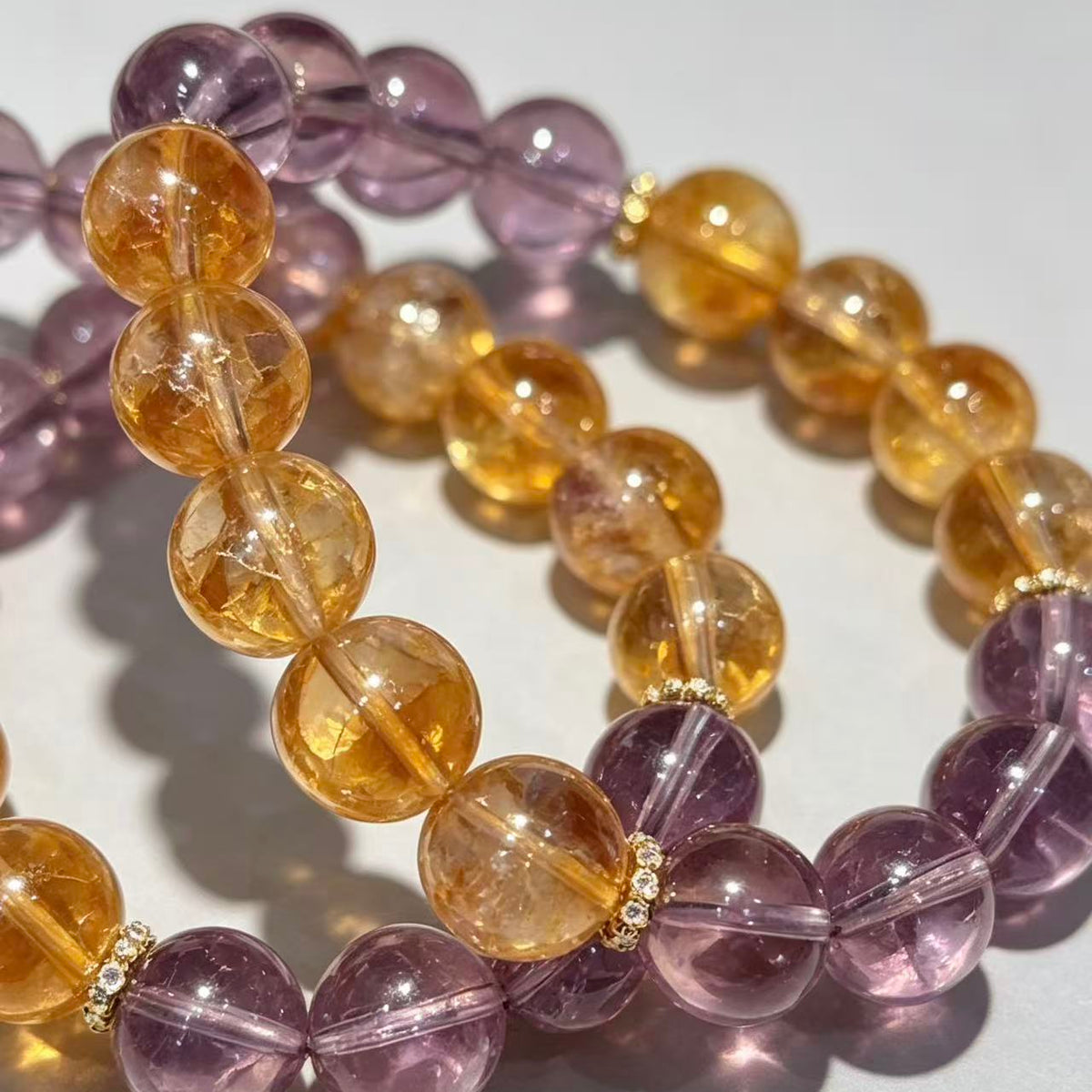Crystal Paradise Amethyst & Golden Tower Citrine Bracelet – Handmade Wisdom & Prosperity Crystal Bracelet 💜💛✨
