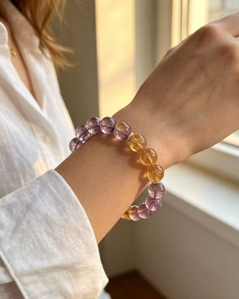 Crystal Paradise Amethyst & Golden Tower Citrine Bracelet – Handmade Wisdom & Prosperity Crystal Bracelet 💜💛✨