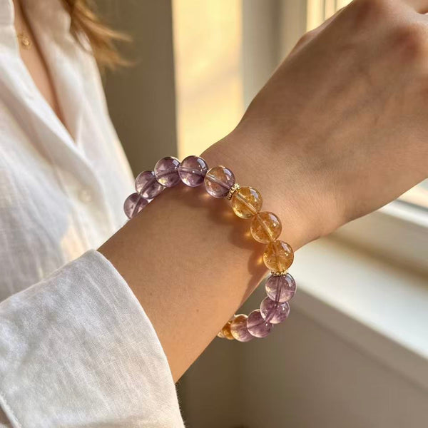 Crystal Paradise Amethyst & Golden Tower Citrine Bracelet – Handmade Wisdom & Prosperity Crystal Bracelet 💜💛✨