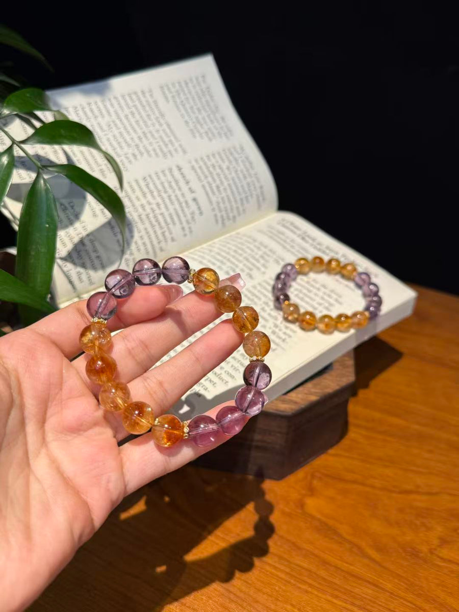 Crystal Paradise Amethyst & Golden Tower Citrine Bracelet – Handmade Wisdom & Prosperity Crystal Bracelet 💜💛✨