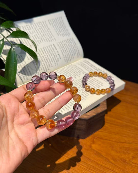 Crystal Paradise Amethyst & Golden Tower Citrine Bracelet – Handmade Wisdom & Prosperity Crystal Bracelet 💜💛✨