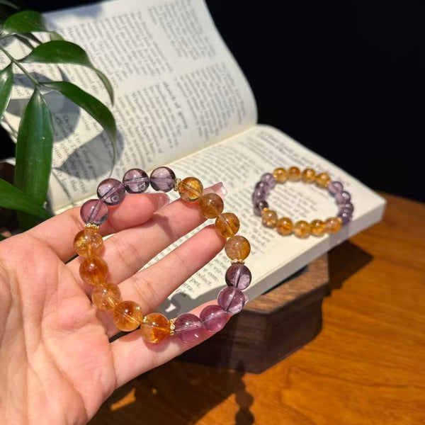 Crystal Paradise Amethyst & Golden Tower Citrine Bracelet – Handmade Wisdom & Prosperity Crystal Bracelet 💜💛✨