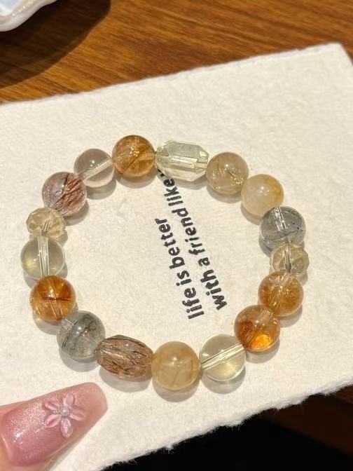 Crystal Paradise "Golden Fortune" Wealth Bracelet – Handmade Rutile Quartz, Green Phantom & Citrine Crystal Bracelet 💰✨