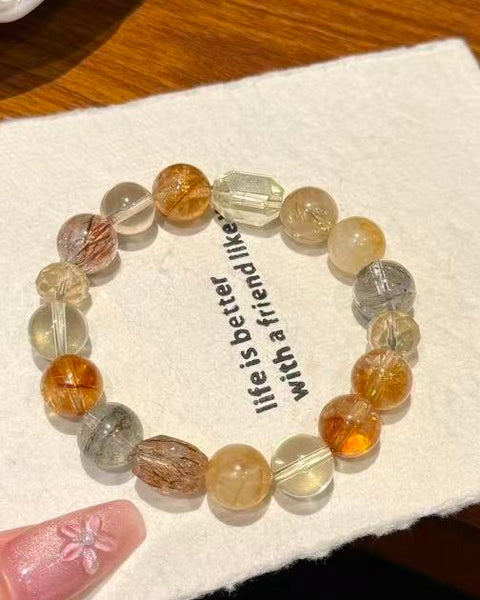 Crystal Paradise "Golden Fortune" Wealth Bracelet – Handmade Rutile Quartz, Green Phantom & Citrine Crystal Bracelet 💰✨