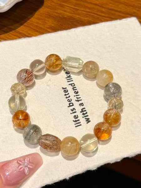 Crystal Paradise "Golden Fortune" Wealth Bracelet – Handmade Rutile Quartz, Green Phantom & Citrine Crystal Bracelet 💰✨