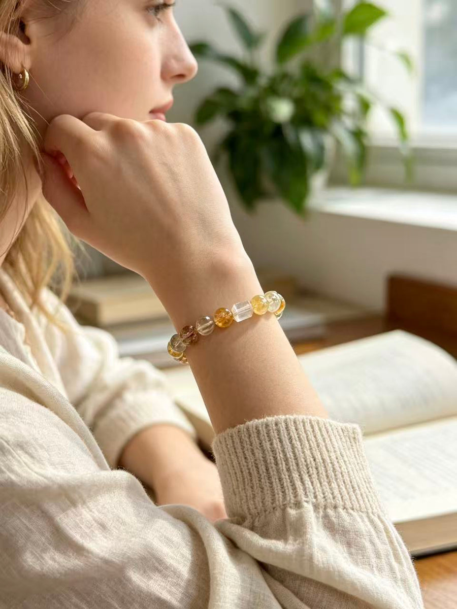 Crystal Paradise "Golden Fortune" Wealth Bracelet – Handmade Rutile Quartz, Green Phantom & Citrine Crystal Bracelet 💰✨