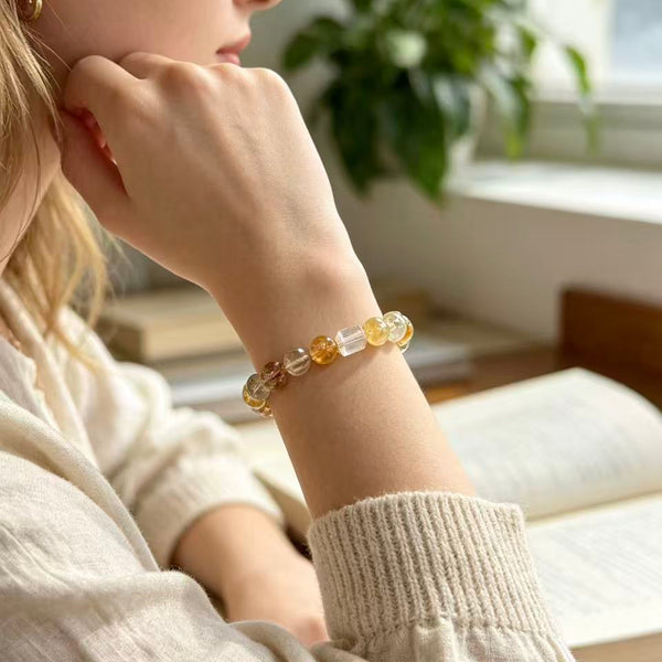 Crystal Paradise "Golden Fortune" Wealth Bracelet – Handmade Rutile Quartz, Green Phantom & Citrine Crystal Bracelet 💰✨