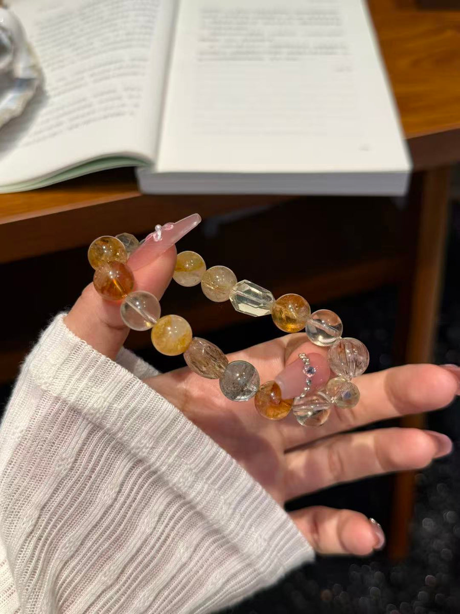 Crystal Paradise "Golden Fortune" Wealth Bracelet – Handmade Rutile Quartz, Green Phantom & Citrine Crystal Bracelet 💰✨