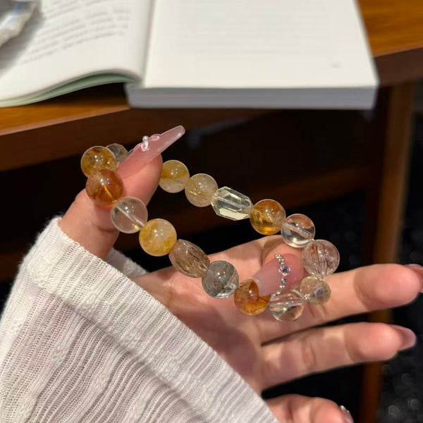 Crystal Paradise "Golden Fortune" Wealth Bracelet – Handmade Rutile Quartz, Green Phantom & Citrine Crystal Bracelet 💰✨