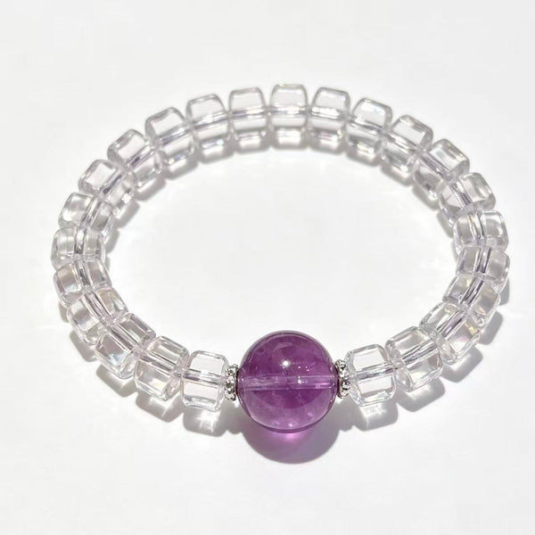 Crystal Paradise "Pure Violet" Clear Quartz & Amethyst Bracelet – Handmade Elegant Crystal Wheel Bead Bracelet 💜✨