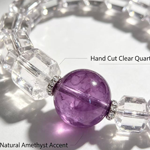 Crystal Paradise "Pure Violet" Clear Quartz & Amethyst Bracelet – Handmade Elegant Crystal Wheel Bead Bracelet 💜✨