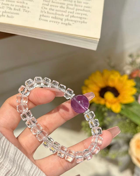 Crystal Paradise "Pure Violet" Clear Quartz & Amethyst Bracelet – Handmade Elegant Crystal Wheel Bead Bracelet 💜✨
