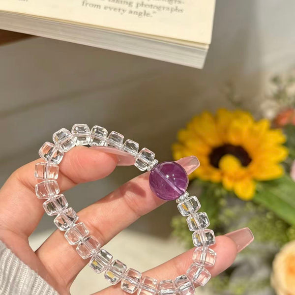 Crystal Paradise "Pure Violet" Clear Quartz & Amethyst Bracelet – Handmade Elegant Crystal Wheel Bead Bracelet 💜✨