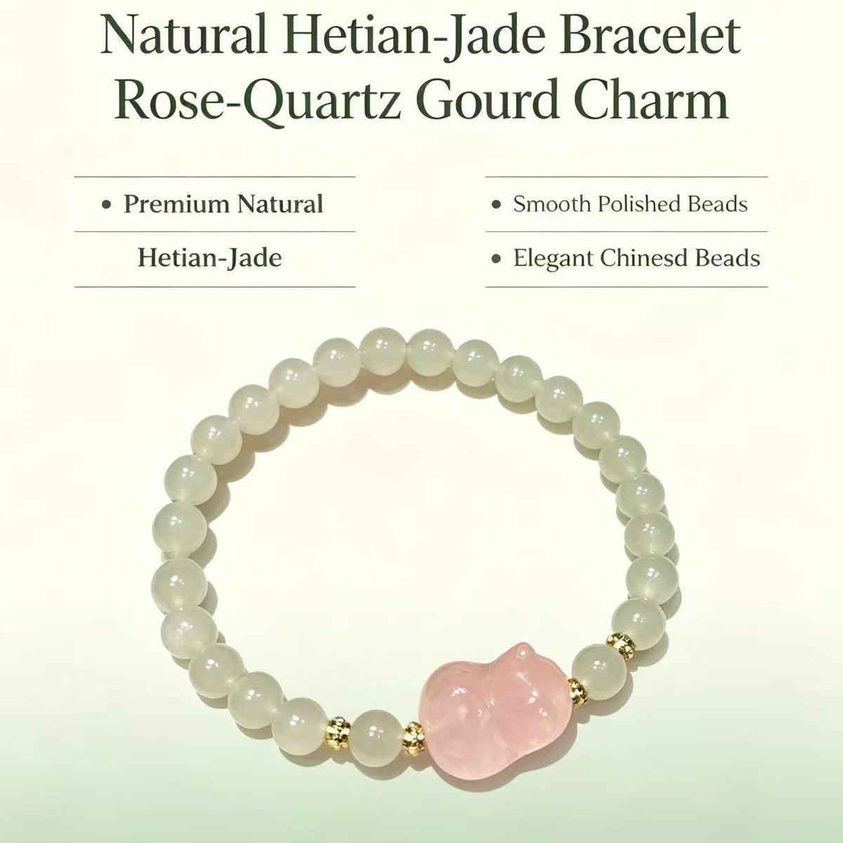 Crystal Paradise Romantic Pink & Green Cat Bracelet – Handmade Hetian Jade & Rose Quartz Kitty Crystal Bracelet 🌸🍃🐱