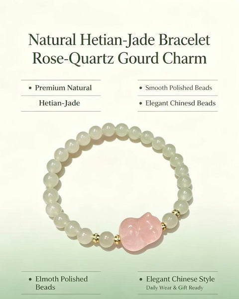 Crystal Paradise Romantic Pink & Green Cat Bracelet – Handmade Hetian Jade & Rose Quartz Kitty Crystal Bracelet 🌸🍃🐱