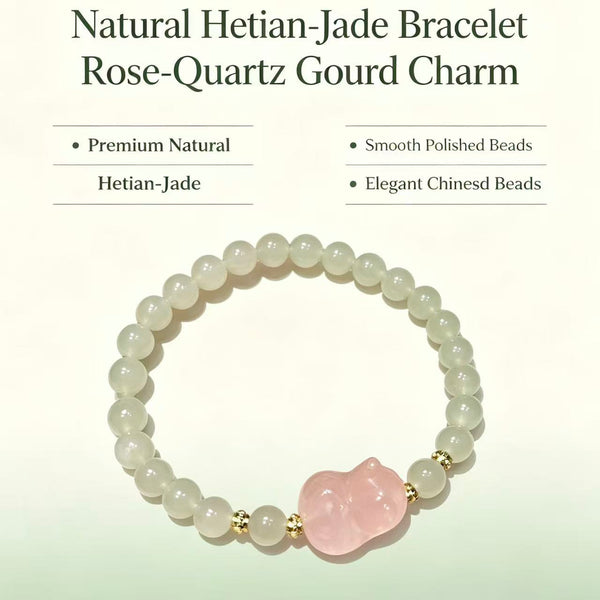 Crystal Paradise Romantic Pink & Green Cat Bracelet – Handmade Hetian Jade & Rose Quartz Kitty Crystal Bracelet 🌸🍃🐱