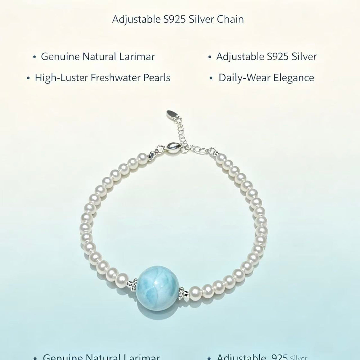 Crystal Paradise Pearl &amp; Larimar Bracelet – Handmade Elegant Ocean Gemstone Bracelet 🤍🌊