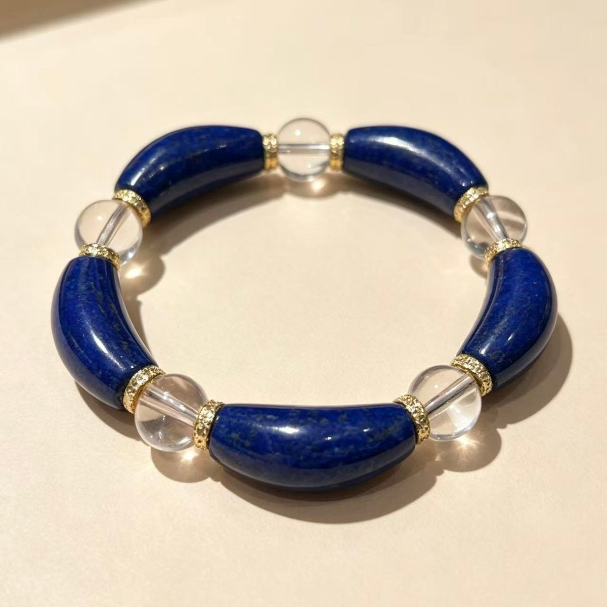 Crystal Paradise Lapis Lazuli & Clear Quartz Floral Bracelet – Handmade Lucky Wealth Crystal Bracelet 💙🌸