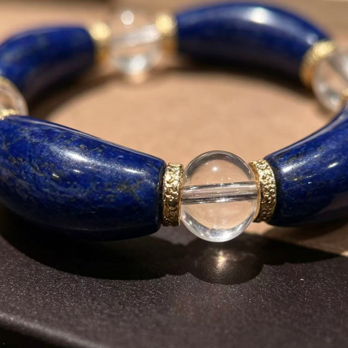 Crystal Paradise Lapis Lazuli & Clear Quartz Floral Bracelet – Handmade Lucky Wealth Crystal Bracelet 💙🌸