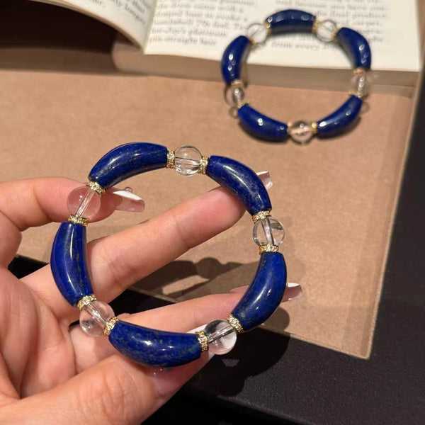 Crystal Paradise Lapis Lazuli & Clear Quartz Floral Bracelet – Handmade Lucky Wealth Crystal Bracelet 💙🌸