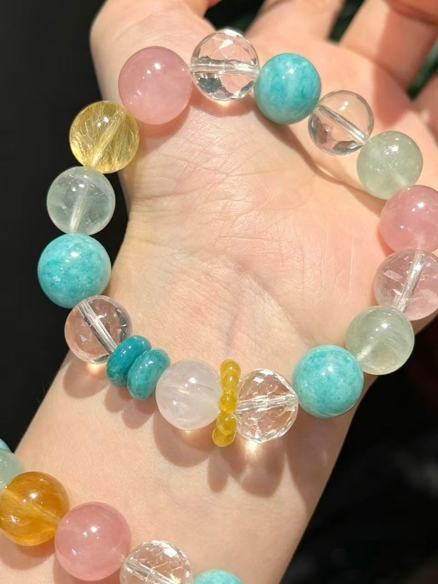 Crystal Paradise Ice Blue & Pink Harmony Bracelet – Handmade Amazonite, Rose Quartz & Multi-Crystal Gemstone Bracelet 💙🩷