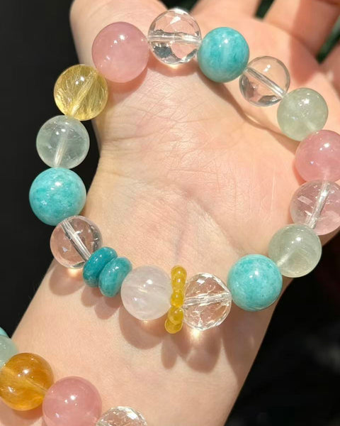 Crystal Paradise Ice Blue & Pink Harmony Bracelet – Handmade Amazonite, Rose Quartz & Multi-Crystal Gemstone Bracelet 💙🩷