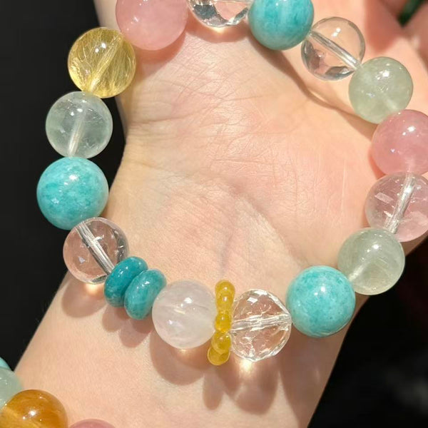 Crystal Paradise Ice Blue & Pink Harmony Bracelet – Handmade Amazonite, Rose Quartz & Multi-Crystal Gemstone Bracelet 💙🩷