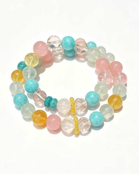 Crystal Paradise Ice Blue & Pink Harmony Bracelet – Handmade Amazonite, Rose Quartz & Multi-Crystal Gemstone Bracelet 💙🩷