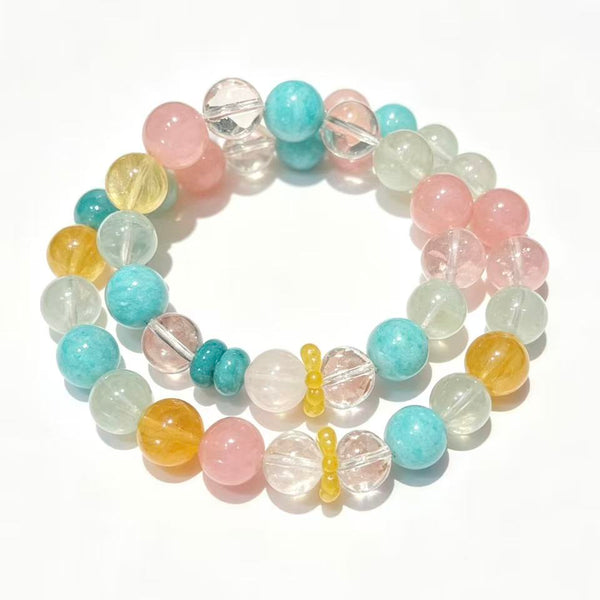 Crystal Paradise Ice Blue & Pink Harmony Bracelet – Handmade Amazonite, Rose Quartz & Multi-Crystal Gemstone Bracelet 💙🩷